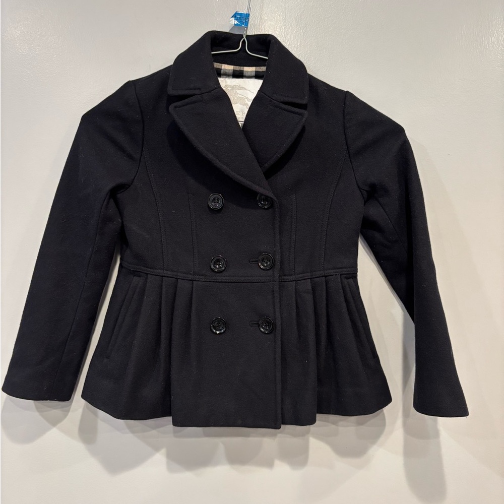 Burberry Black Wool Double Breasted Coat Checkered lining